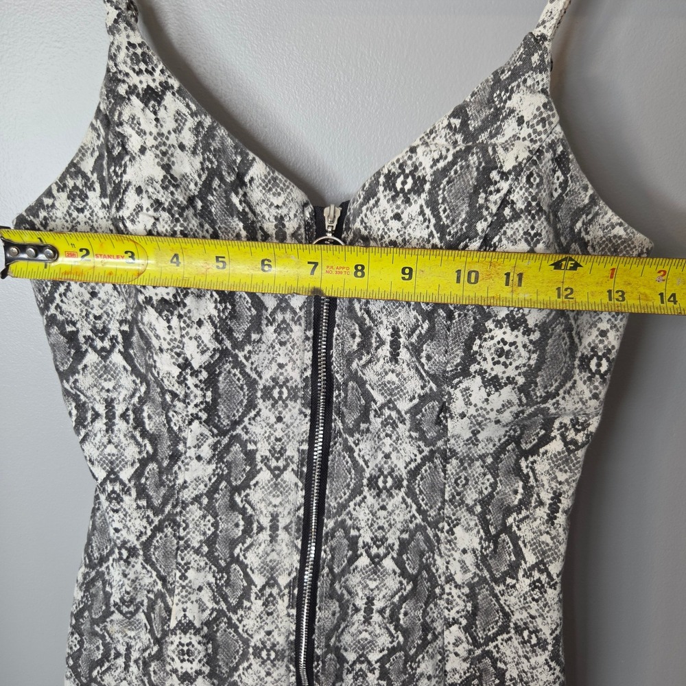 Denim Blvd Snakeskin Print Bodycon Mini Dress Gray White Small Front Zip O-Ring